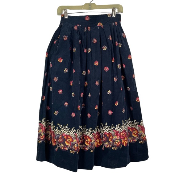 Vintage Dresses & Skirts - VINTAGE Herman Geist Floral Pansies Corduroy MaxiSkirt Size 6
